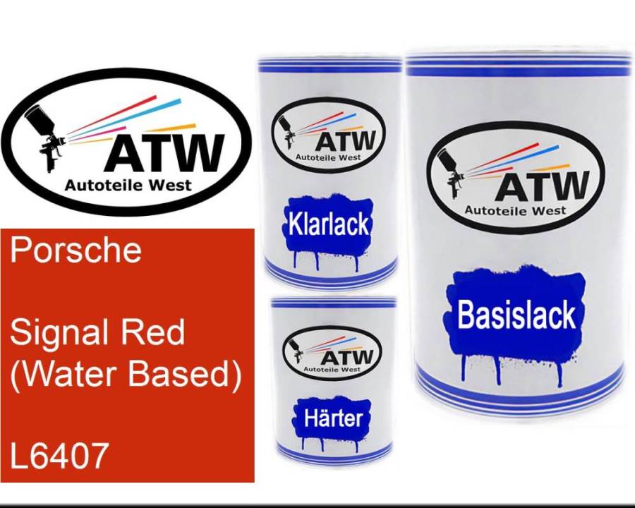 Porsche, Signal Red (Water Based), L6407: 500ml Lackdose + 500ml Klarlack + 250ml Härter - Set, von ATW Autoteile West.
